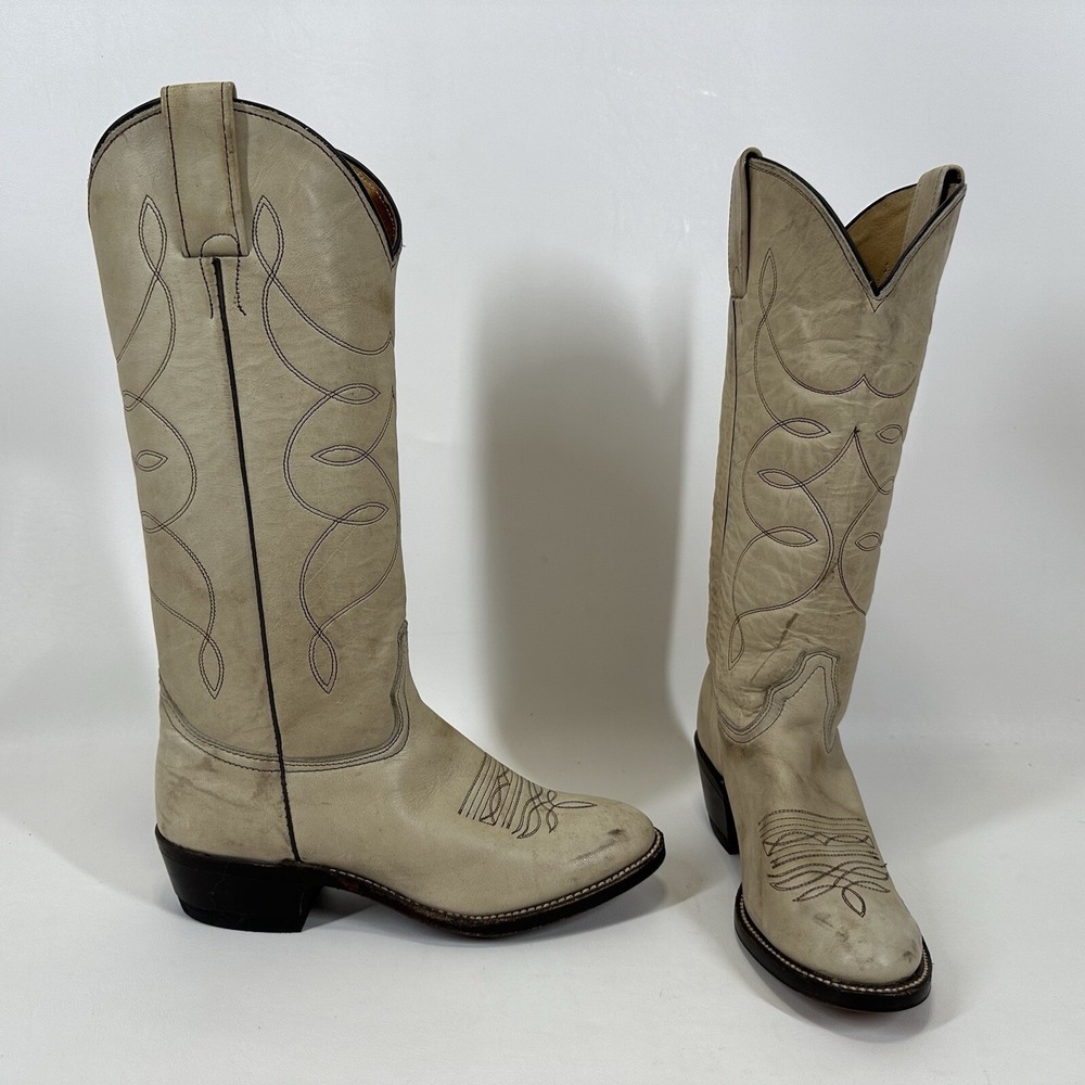 Lady Abilene cowgirl‎ boots cream color women's size 6 M